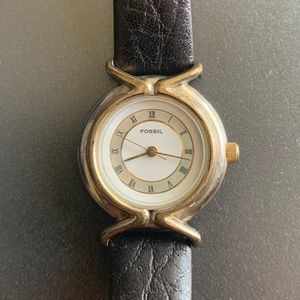 Vintage Women’s Fossil watch with mother of pearl inlay and decorative tin